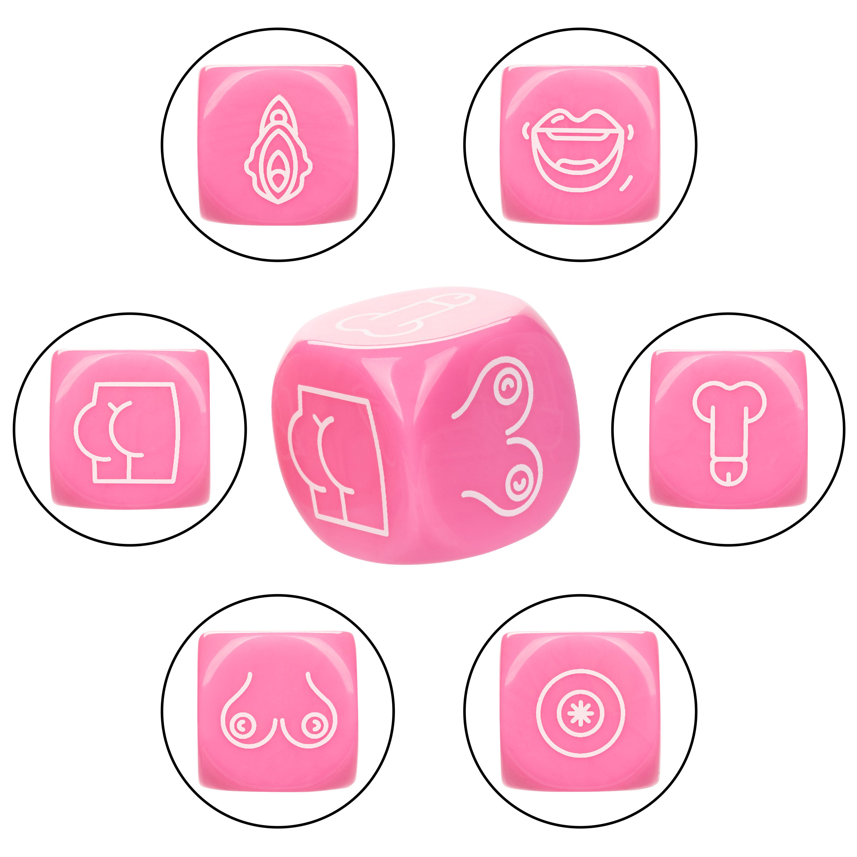 Naughty Bits Roll With It Icon Based Sex Dice Game Set with 3 Colorful Acrylic Dice Games