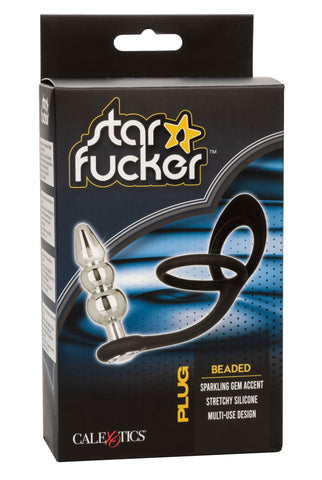 Star Fucker Beaded Plug With Stretchy Black Silicone Dual Enhancer and Silver Metal Probe > Anal Range > Prostate Plugs