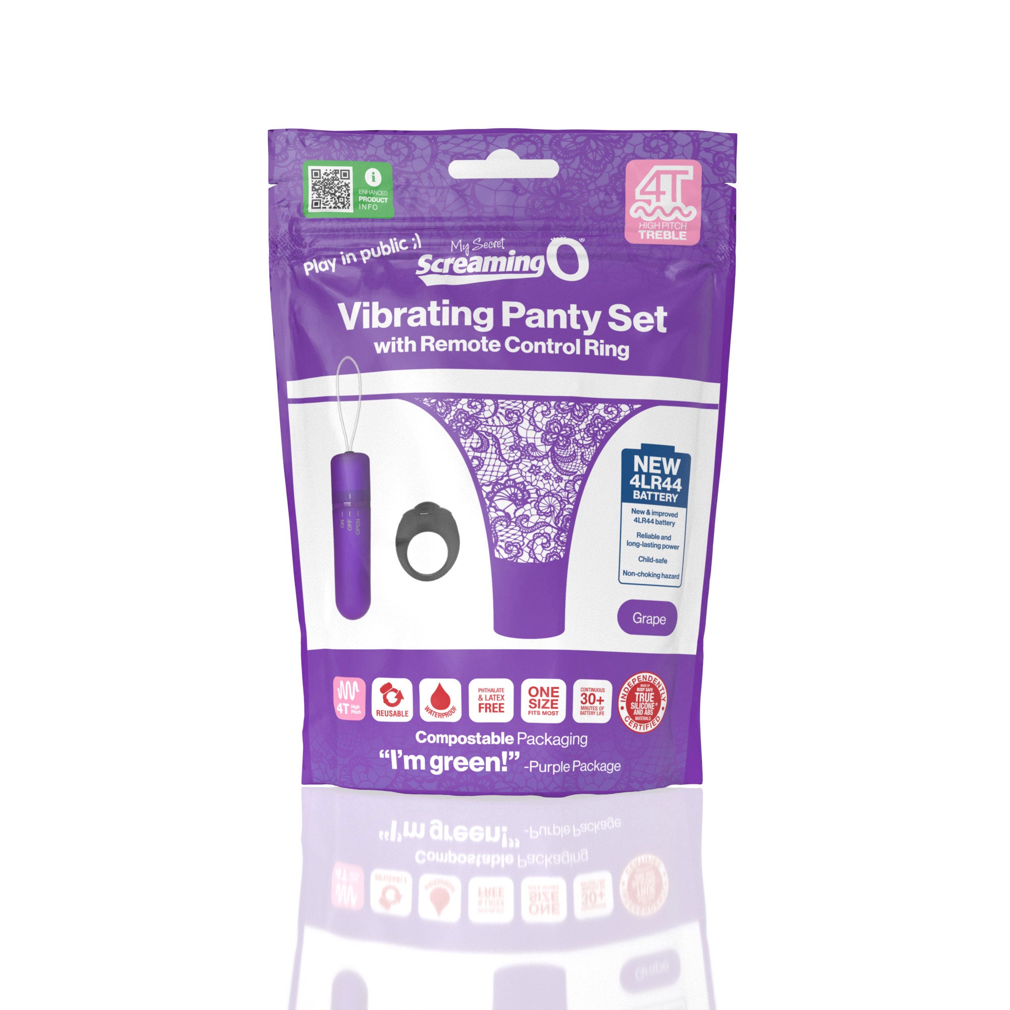 My Secret Screaming O 4T Panty Vibe Grape with Remote Control and Lace Side-Tie Panty BULLETS