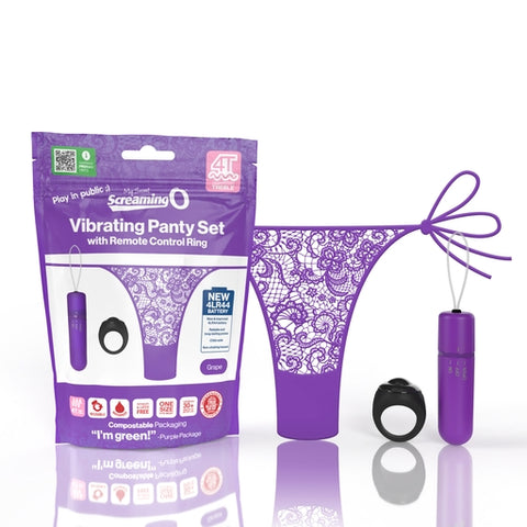 My Secret Screaming O 4T Panty Vibe Grape with Remote Control and Lace Side-Tie Panty BULLETS