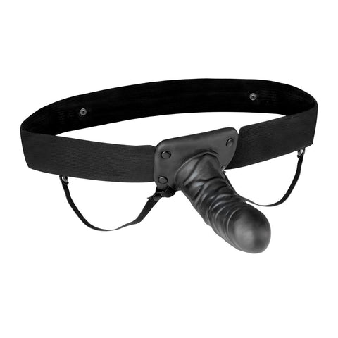Lux Fetish Unisex Black Vibrating Hollow Strap-On Dildo 6" inch Black > Dildos > Hollow Strap Ons