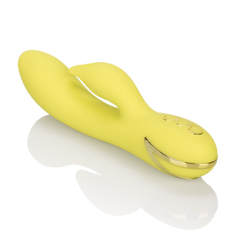 California Dreaming Venice Vixen Yellow Rechargeable Silicone Massager with 10 Vibration Functions and Waterproof Design VIBRATORS-RABBIT