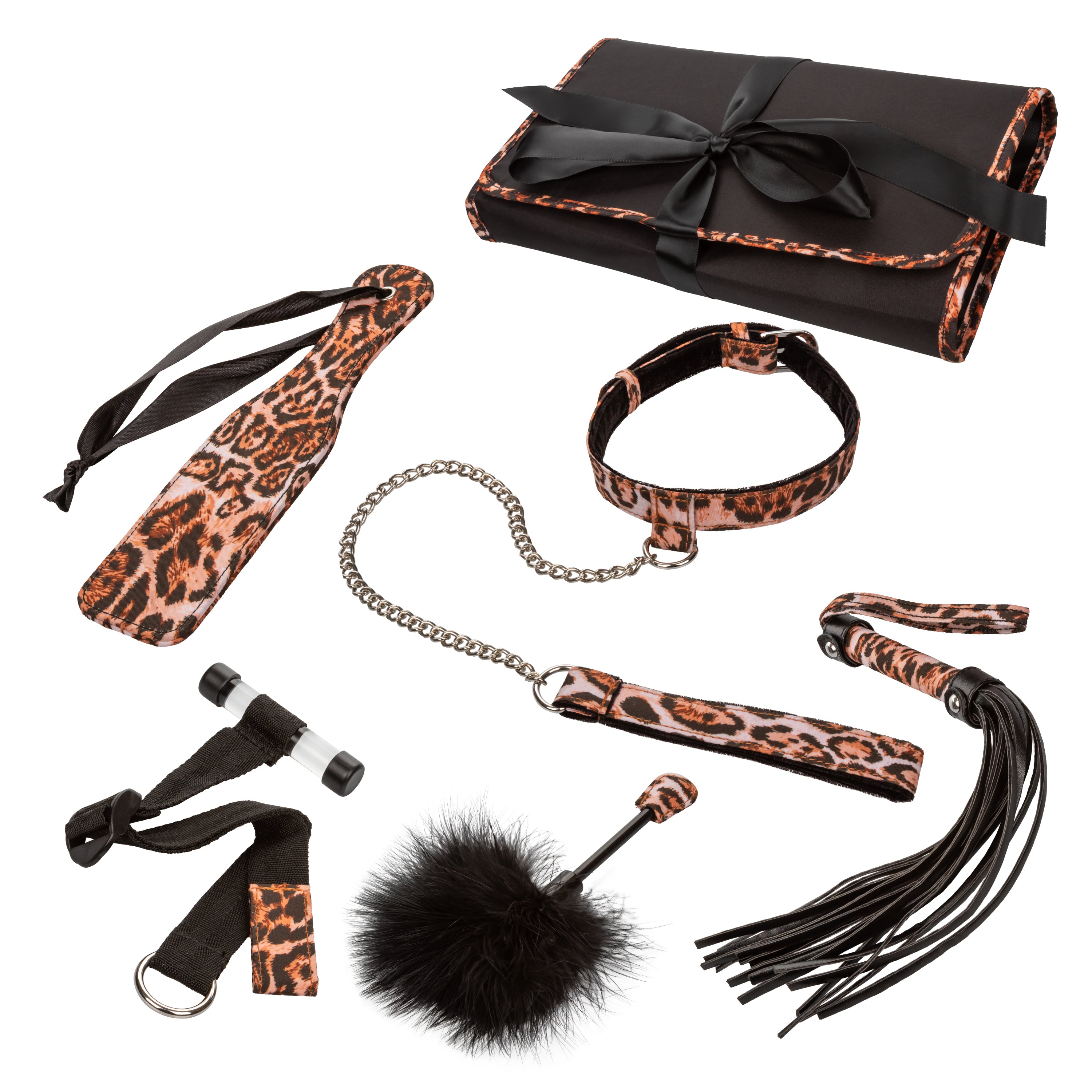 Unleashed Adventure Set 7-Piece Animal Print Faux Leather BDSM Kit with Travel Case > Bondage Gear > Bondage Kits