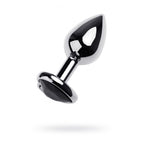 Silver Metal 2.76 Inch Small Anal Plug with Black Tourmaline Heart Gem > Anal Range > Jewel Butt Plugs