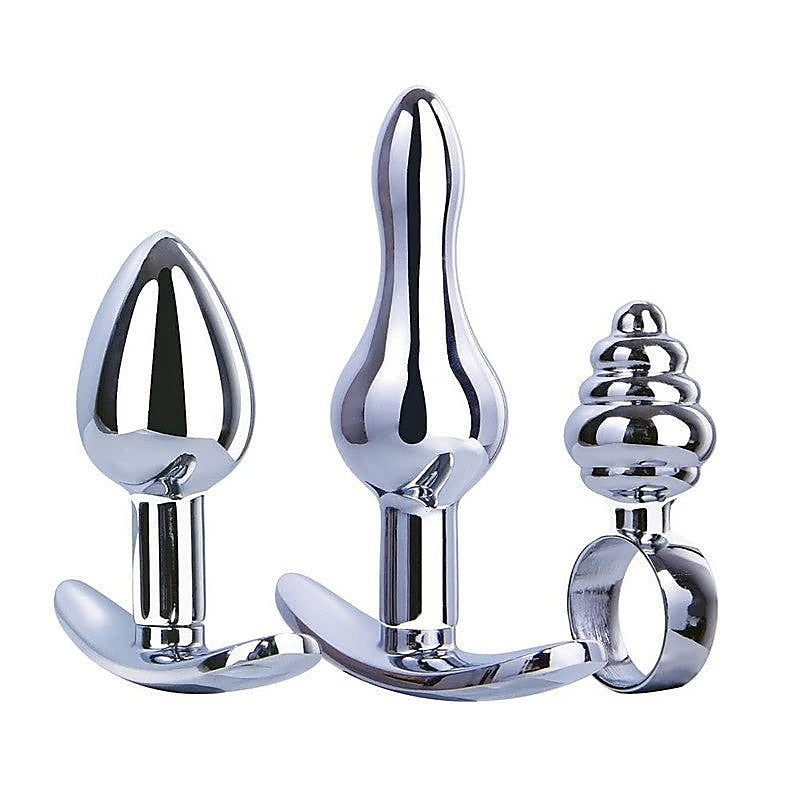 Hardware Gear 3 In 1 Metal Butt Plug Kit Set Chrome - Butt Plugs
