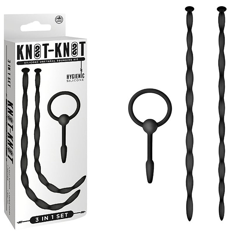 Knot Knot Twist Silicone Urethral Sounding Kit Black - Urethral Sounds