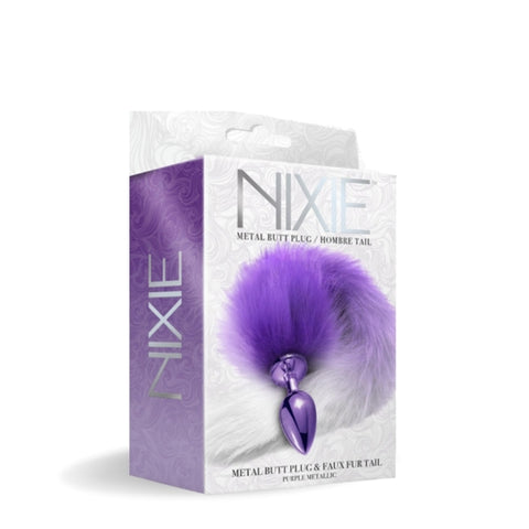NIXIE Metal Butt Plug With Tail Metallic Purple 15 Inch Super Soft Faux Fur Tail 3.2 x 2.4 Inch Nickel Free Aluminum Alloy Tails