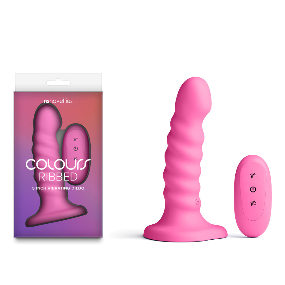 Colours Ribbed 5 Inch – Rechargeable Wireless Remote Vibrating Dildo Pink > Vibrators > Realistic Vibrators