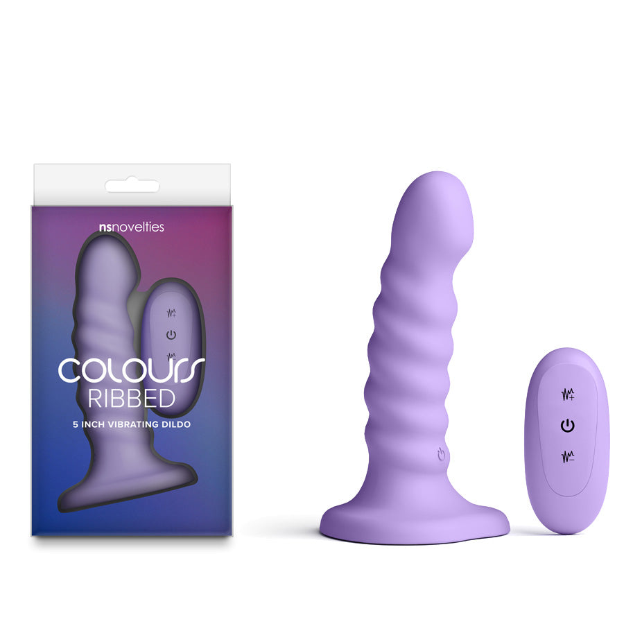 Colours Ribbed 5 Inch USB Rechargeable Waterproof Dildo with Wireless Remote Purple > Dildos > Realistic Dildos Main image