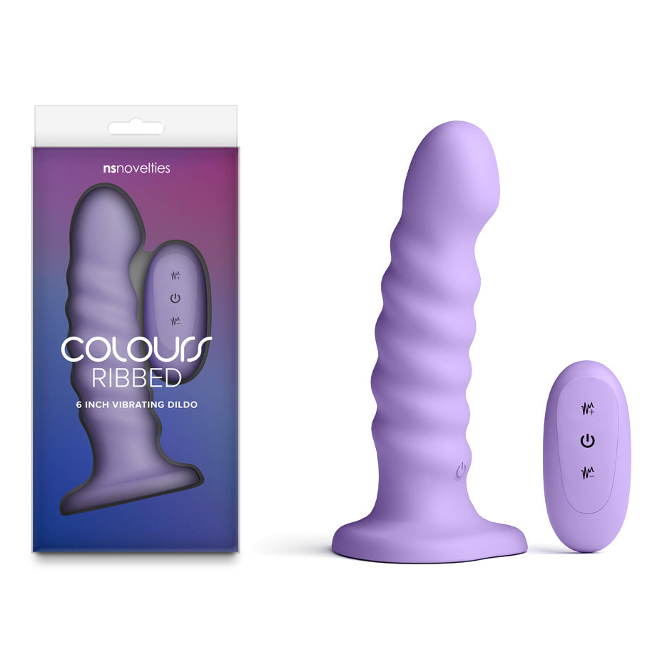 Colours Ribbed 6 Inch USB Rechargeable Vibrating Dildo with Wireless Remote Purple > Dildos > Neutral Dildos Main image