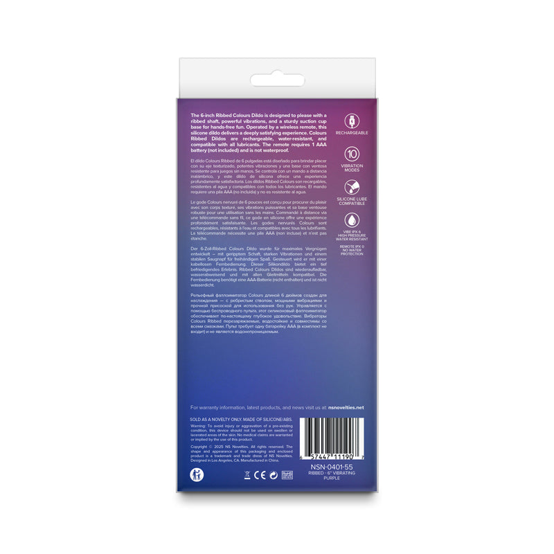 Colours Ribbed 6 Inch USB Rechargeable Vibrating Dildo with Wireless Remote > Dildos > Neutral Dildos