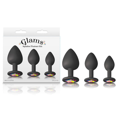 Glams Spades Trainer Kit Butt Plugs with Gems Set of 3 Sizes Black > Anal Range > Butt Plug Kits