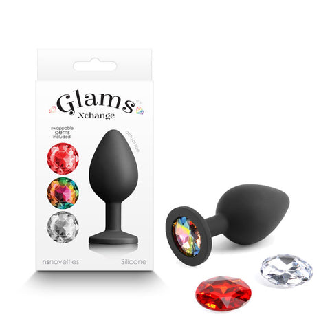 Glams Xchange Medium Butt Plug with Interchangeable Gems Black > Anal Range > Jewel Butt Plugs