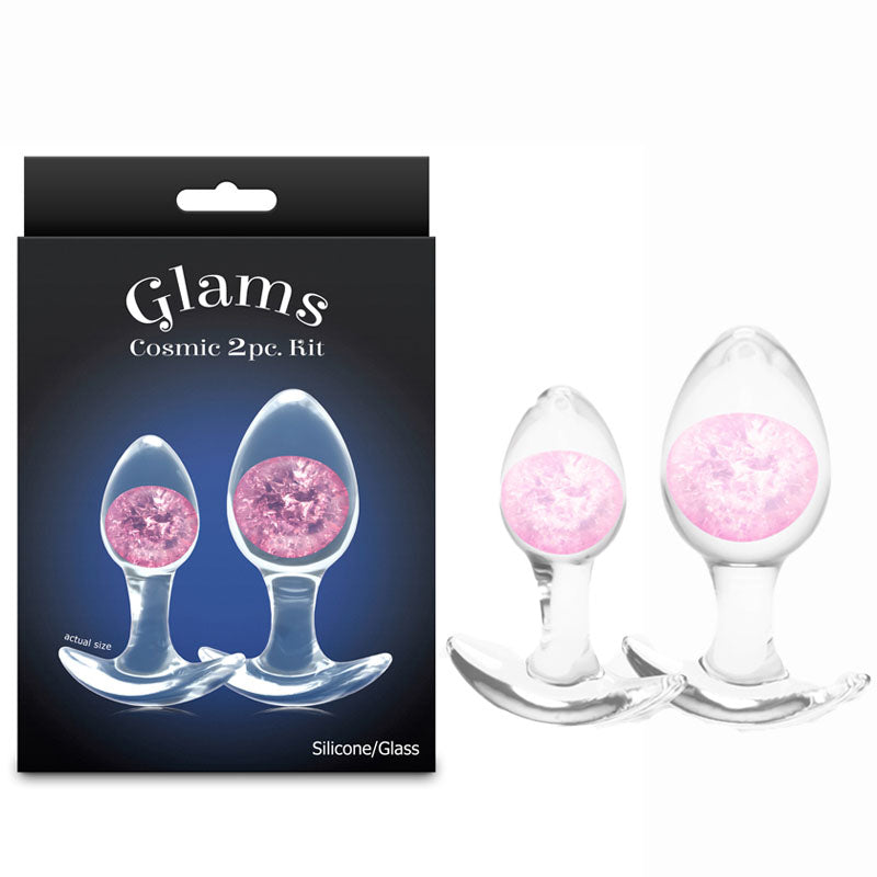 Glams Cosmic 2 Piece Kit (Clear) – Body-Safe Silicone Butt Plug Set Pink > Anal Range > Butt Plug Kits Main image