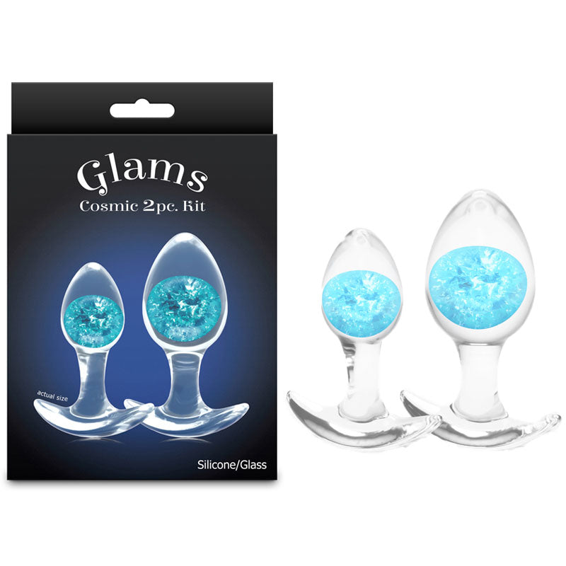 Glams Cosmic 2-Piece Trainer Kit (Clear) – Body-Safe Silicone Butt Plug Set Blue > Anal Range > Butt Plug Kits Main image