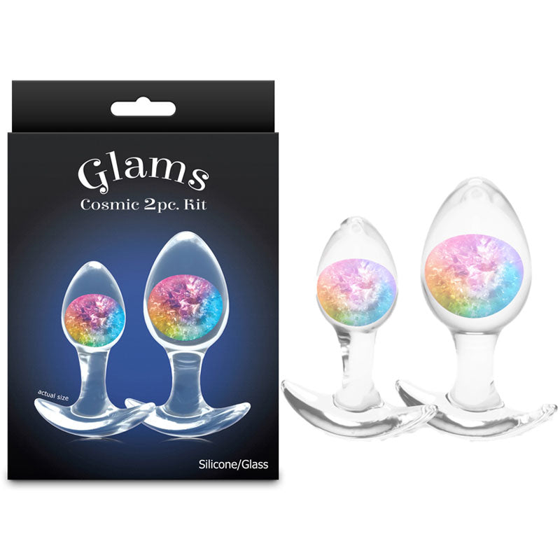 Glams Cosmic 2-Piece Kit (Clear/Rainbow) – Body-Safe Liquid Silicone Butt Plug Set Coloured > Anal Range > Butt Plug Kits