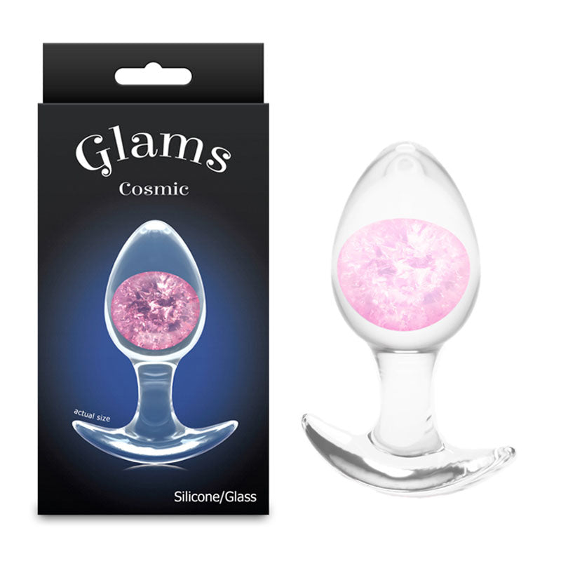 Glams Cosmic (Clear) – Medium Sparkly Liquid Silicone Small Butt Plug 9.5 cm Pink Butt Plugs