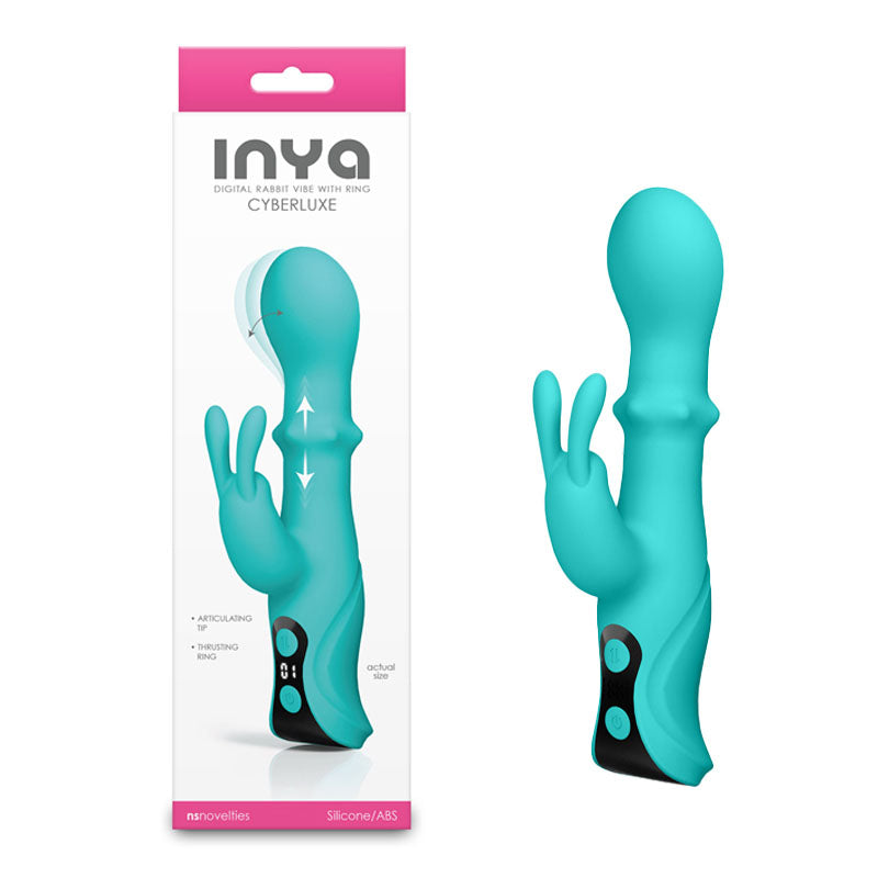 INYA Cyberluxe (Aqua) – USB Rechargeable Rabbit Vibrator with Sliding Ring Shaft 18 cm Secondary image