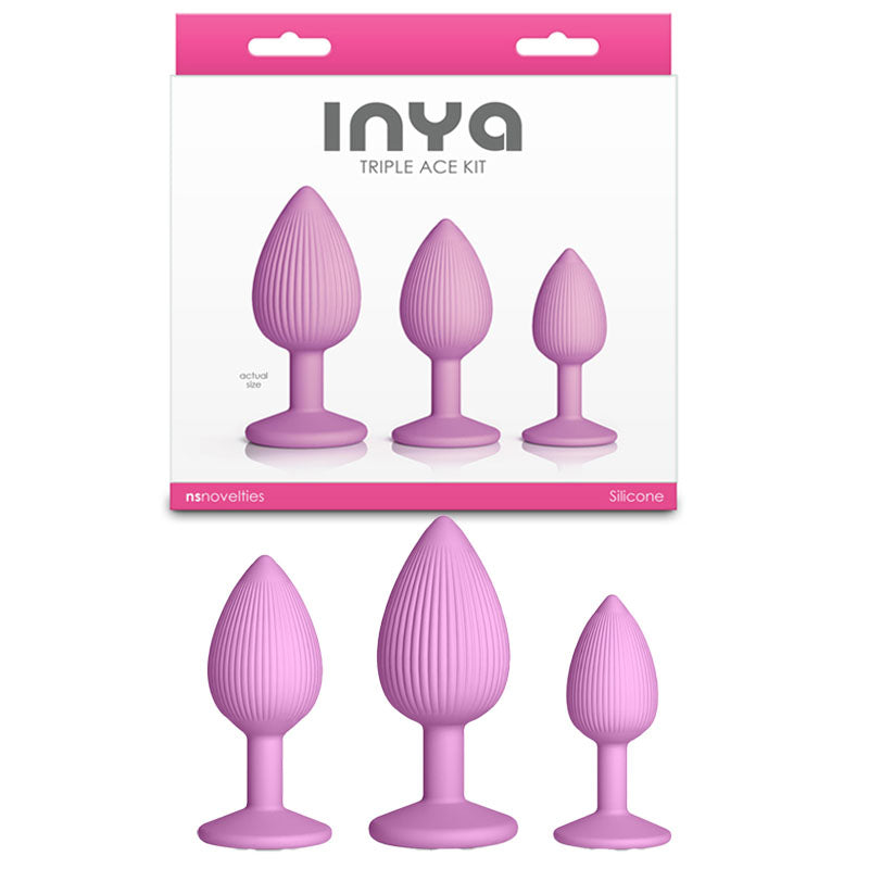 Inya Triple Ace Kit (Blush) – Set of 3 Firm Flexible Textured Butt Plugs with Suction Cup Base Pink > Anal Range > Butt Plug Kits Main image