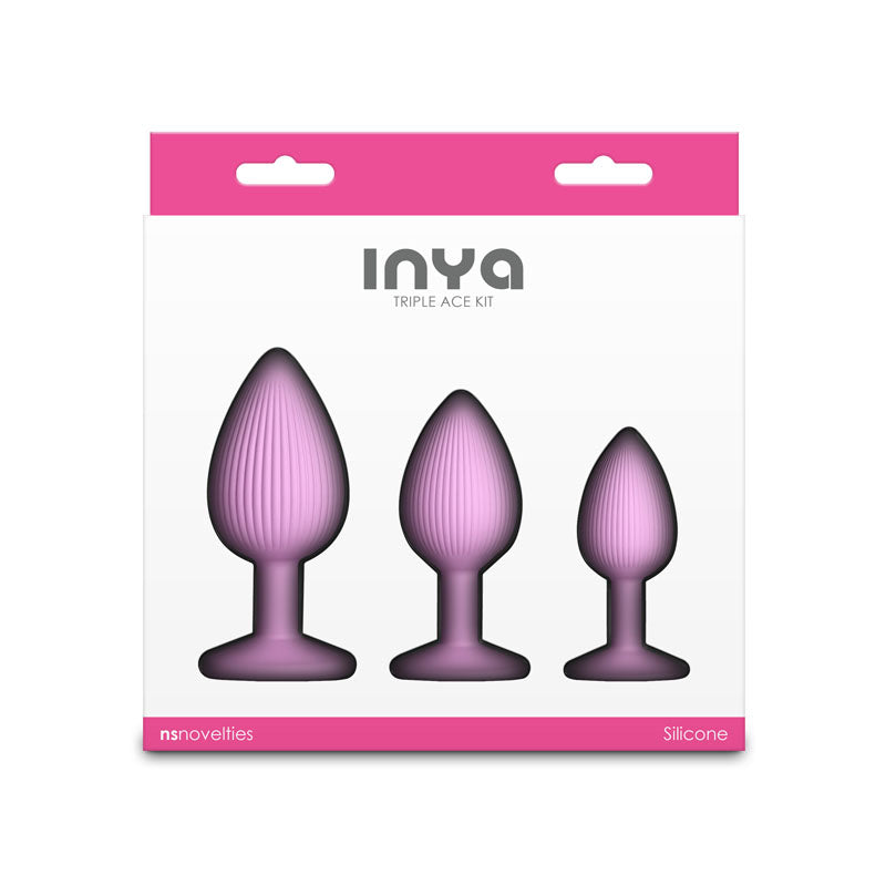 Inya Triple Ace Kit (Blush) – Set of 3 Firm Flexible Textured Butt Plugs with Suction Cup Base > Anal Range > Butt Plug Kits