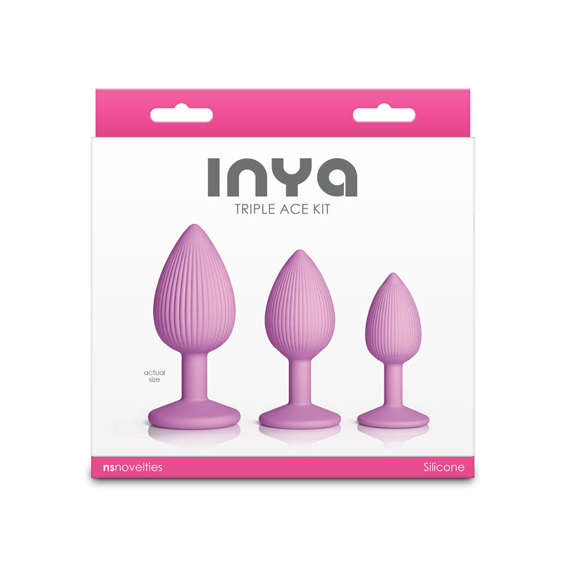 Inya Triple Ace Kit (Blush) – Set of 3 Firm Flexible Textured Butt Plugs with Suction Cup Base > Anal Range > Butt Plug Kits