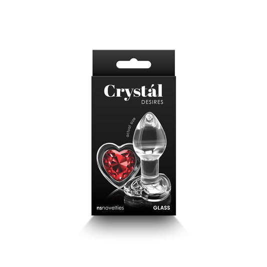 Crystal Desires - Red Heart - Small -  Glass 7.3 cm Butt Plug with Red Heart Gem Base