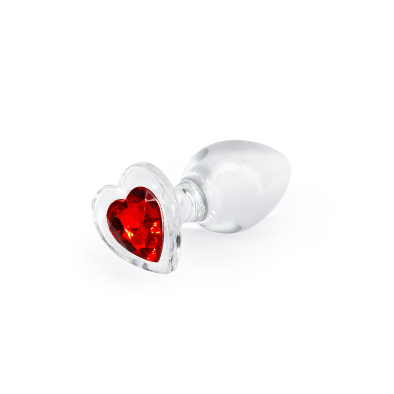 Crystal Desires - Red Heart - Medium -  Glass 8.4 cm Butt Plug with Red Heart Gem Base