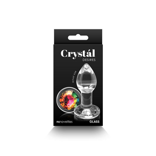 Crystal Desires - Rainbow Gem - Small -  Glass 7.3 cm Butt Plug with Rainbow Gem Base