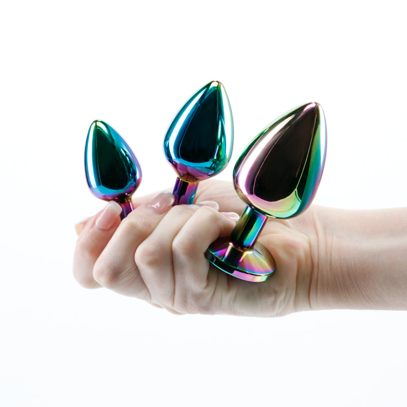 Rear Assets Trainer Kit (Multicolor) – Chrome-Plated 3 Pc Metal Plug Set With Circular Jewel > Anal Range > Butt Plug Kits