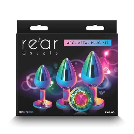 Rear Assets Trainer Kit - Rainbow - Multi  Metallic Butt Plugs with Rainbow Gems - Set of 3 Sizes