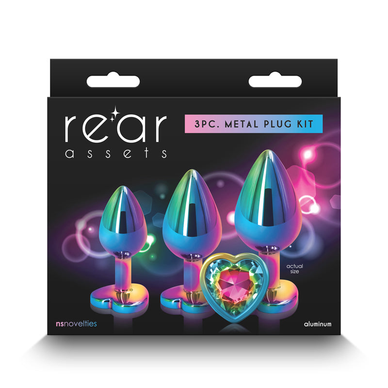 Rear Assets Trainer Kit - Multicolour - Rainbow Heart - Multi  Metallic Butt Plugs with Rainbow Hearts - Set of 3 Sizes