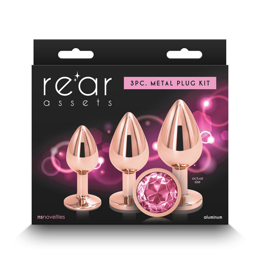 Rear Assets Trainer Kit -  - Pink -  Metallic Butt Plugs with Pink Gems - Set of 3 Sizes