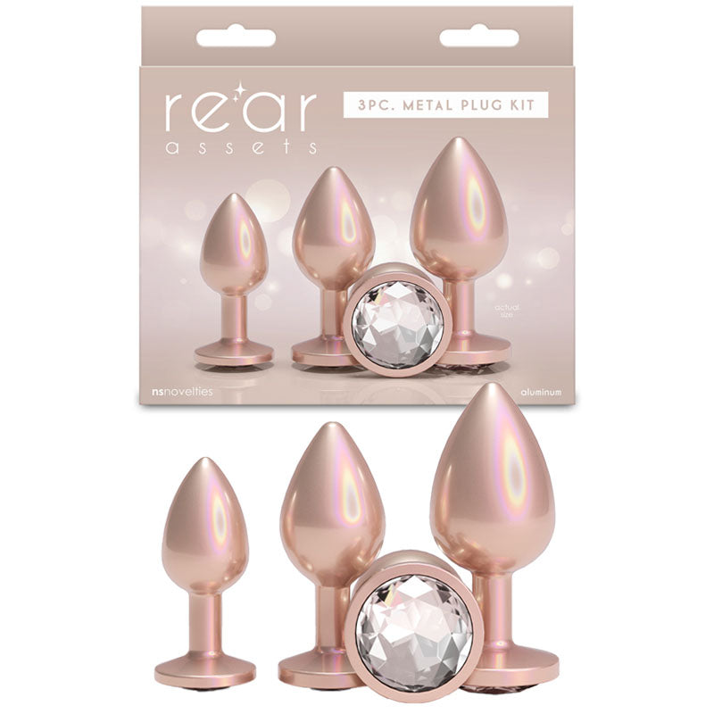 Rear Assets Trainer Kit (Iridescent Champagne) – Metallic Butt Plug Set of 3 Sizes Rose Gold > Anal Range > Butt Plug Kits