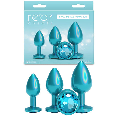 Rear Assets Trainer Kit (Iridescent Teal) – Metallic Butt Plug Set of 3 Sizes Teal > Anal Range > Butt Plug Kits