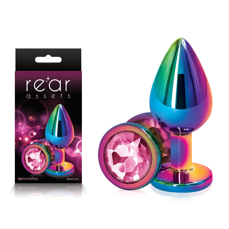 Rear Assets Round Jewel Metal Butt Plug Multi Pink Medium > Anal Range > Jewel Butt Plugs