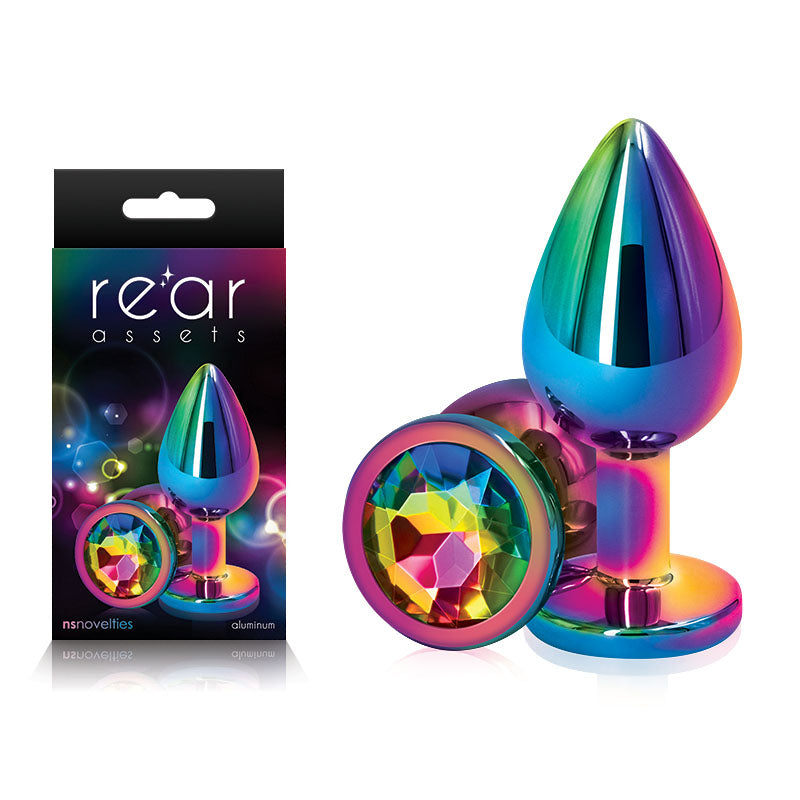 Rear Assets Multi  Medium - Multi  Medium Metal Butt Plug with Rainbow Gem Base