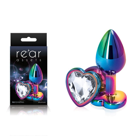 Rear Assets Multi Heart Small Metal Butt Plug with Gem Base Multi Small > Anal Range > Jewel Butt Plugs