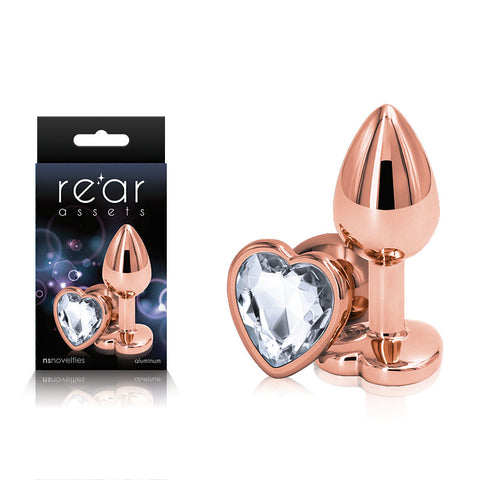 Rear Assets Rose Gold Heart Small (Rose Gold) – Lightweight Metal Butt Plug with Gem Base Pink Small > Anal Range > Jewel Butt Plugs