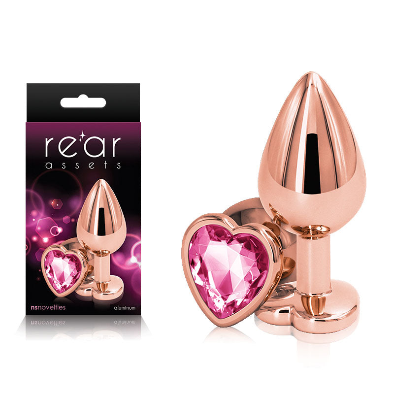 Rear Assets Rose Gold 3.23 Inch Heart Medium – Metal Butt Plug with Pink Gem Base > Anal Range > Jewel Butt Plugs