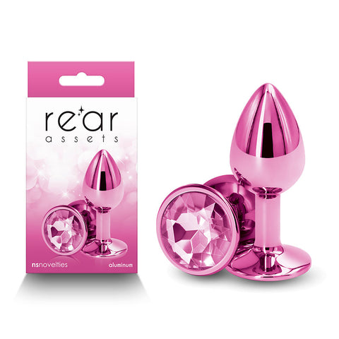 Rear Assets - Small - Pink - 7.1 cm Small Metal Butt Plug with Round Gem Base Pink > Anal Range > Jewel Butt Plugs