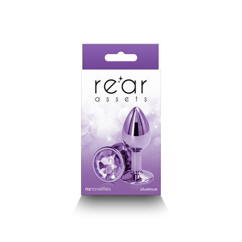Rear Assets Small Purple 7.1 cm Metal Butt Plug with Gem Base > Anal Range > Jewel Butt Plugs