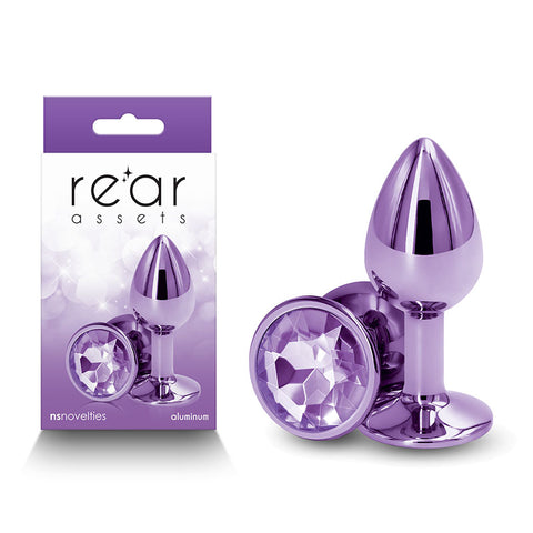 Rear Assets Small Purple 7.1 cm Metal Butt Plug with Gem Base Purple > Anal Range > Jewel Butt Plugs