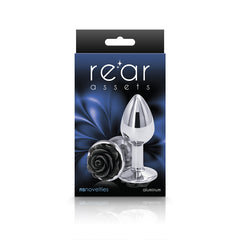 Rear Assets Rose - Small -  7.6 cm Metal Butt Plug with Black Rose Base