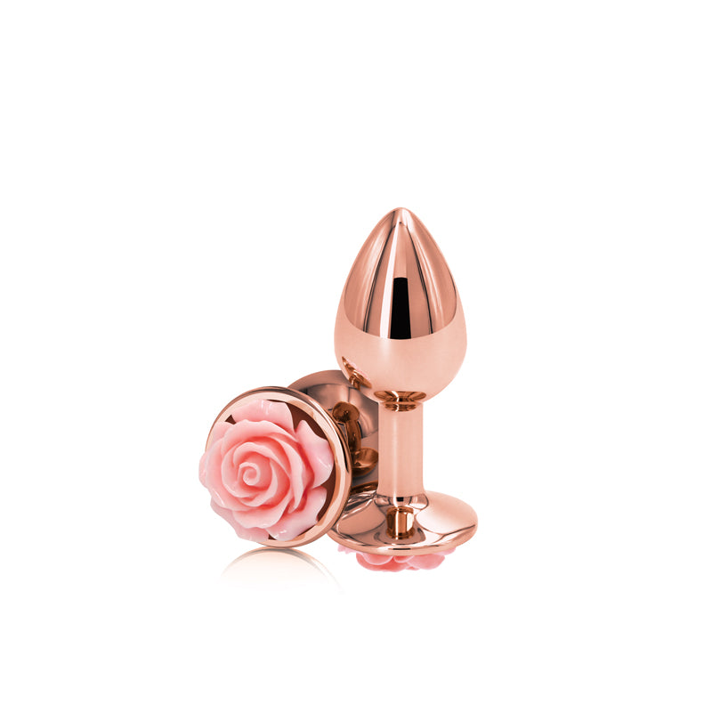 Rear Assets Rose - Small -  7.6 cm Metal Butt Plug with Pink Rose Base