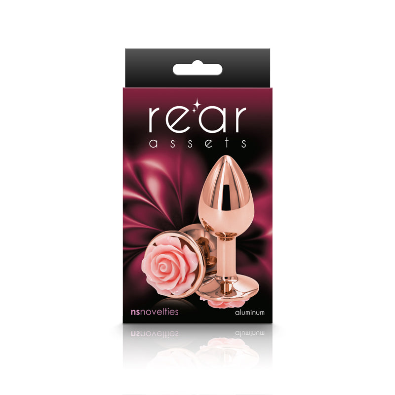 Rear Assets Rose - Small -  7.6 cm Metal Butt Plug with Pink Rose Base