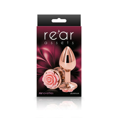 Rear Assets Rose - Small -  7.6 cm Metal Butt Plug with Pink Rose Base