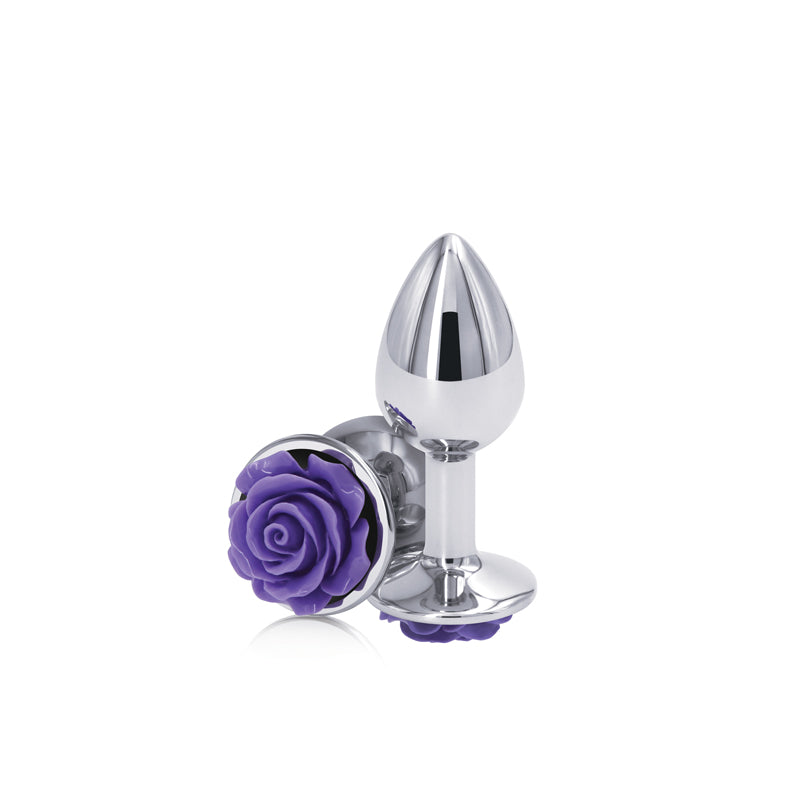 Rear Assets Rose - Small -  7.6 cm Metal Butt Plug with Purple Rose Base