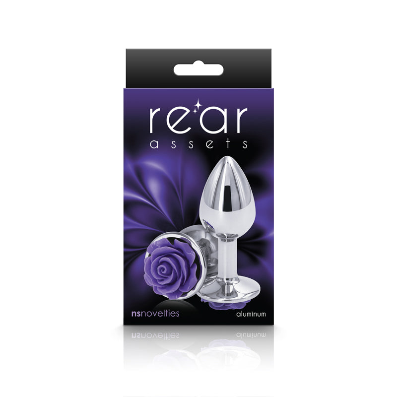 Rear Assets Rose - Small -  7.6 cm Metal Butt Plug with Purple Rose Base