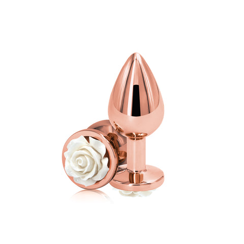 Rear Assets Rose Medium (White) – 8.9 cm Metal Butt Plug > Anal Range > Jewel Butt Plugs