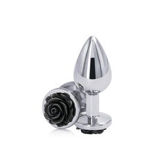 Rear Assets Rose - Medium -  8.9 cm Metal Butt Plug with Black Rose Base